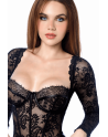 Body sexy manches longues en dentelle gothique et détails effet cuir