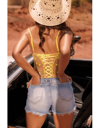 Body string jaune brodé 