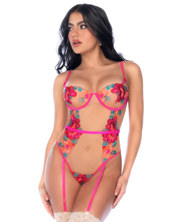 Body en Tulle Brodé Fleuri 