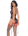 Body en résille et menottes noir et rouge 