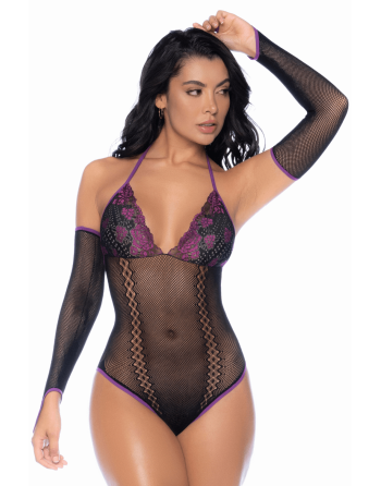 Body noir et violet et mitaines amovibles 