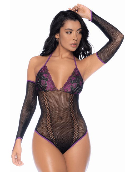 Body noir et violet et mitaines amovibles 
