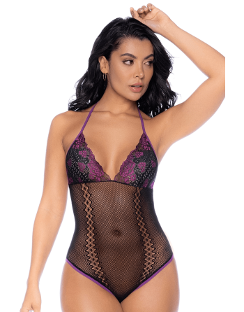 Body noir et violet et mitaines amovibles 