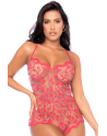Combishort en dentelle transparente couleur cerise 