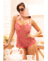 Combishort en dentelle transparente couleur cerise 