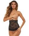 Lingerie style body en dentelle noire et perles blanches