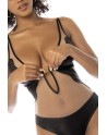 Body Flora noir et chair, avec une fine résille transparente, bretelles ajustables 