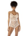 Body blanc transparent Celina avec dentelle brodée florale, bretelles ajustables