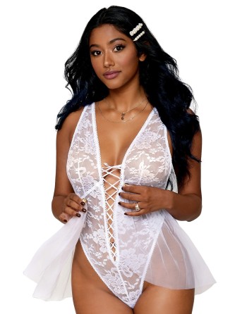 Body dentelle blanc avec tulle amovible 