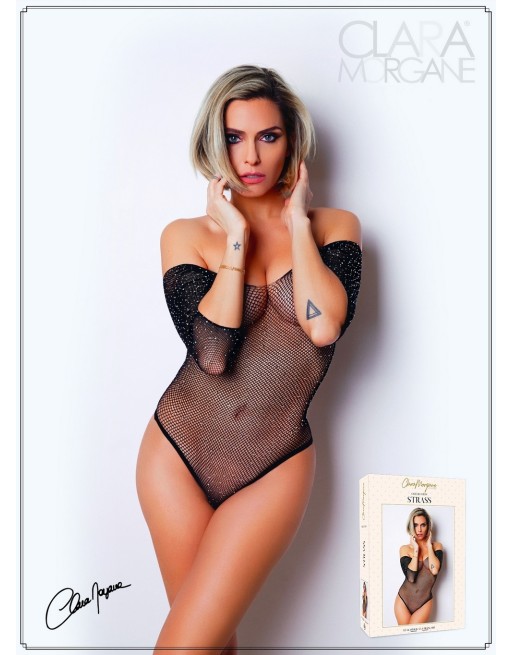 Body noir avec manches 3/4 - Le Numéro 2 - Collection Strass 