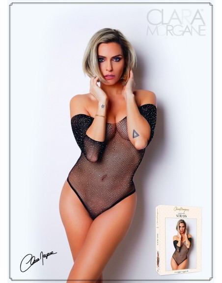Body noir avec manches 3/4 - Le Numéro 2 - Collection Strass 