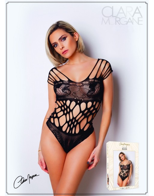 Body noire en résille et lanières - Le Numéro 1 - Collection Body 