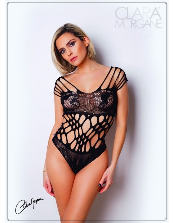 Body noire en résille et lanières - Le Numéro 1 - Collection Body 
