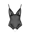 Body string en dentelle et résille noire avec perles à l'entrejambe 