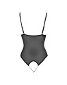 Body string en dentelle et résille noire avec perles à l'entrejambe 