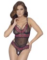 Body string en dentelle florale bicolore et résille 
