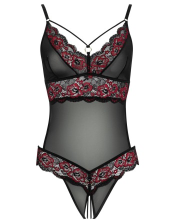 Body string en dentelle florale bicolore et résille 