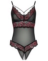 Body string en dentelle florale bicolore et résille 