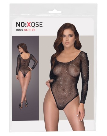 Body string à manches longues en résille avec strass 