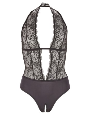 Body en dentelle noire, ouvert à l'entrejambe 