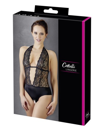 Body en dentelle noire, ouvert à l'entrejambe 