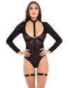Body dentelle manches longues, harnais et jarretières 