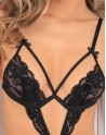 Body string noir ouvert à l'entre-jambes dentelle et ornements 