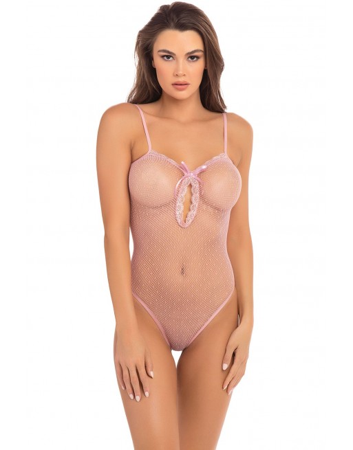 Body rose échancré en fine résille - REN7089ROS Body rose échancré en fine résille - REN7089ROS
