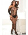 Bodystocking grande taille effet body ouvert à l'entre-jambes et sur les fesses - REN7065X-BLK