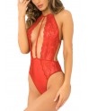 Body rouge en dentelle et résille - REN502140-RED