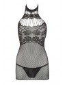 Petite robe en résille noire, sans couture, avec dentelle sur la poitrine. String assorti - R27167551101