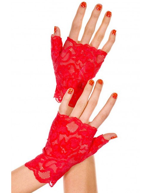 Gants rouges doigts ouverts dentelle florale - ML416RED