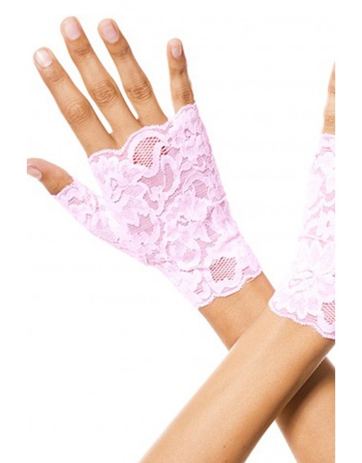 Gants roses doigts ouverts dentelle florale - ML416BPN Gants roses doigts ouverts dentelle florale - ML416BPN