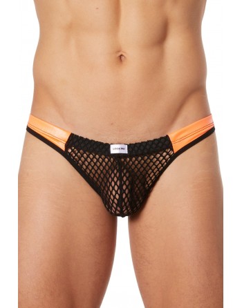 String noir filet avec bandes simili cuir oranges - LM911-57MBKO