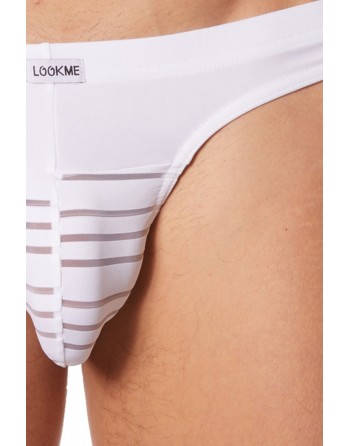 Slip brief blanc rayé opaque et transparent - LM906-61WHT