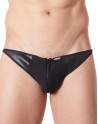 Slip brief noir sexy avec fermeture éclair et côtés style cuir dos transparent - LM813-61BLK