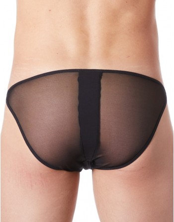 Slip brief noir sexy avec fermeture éclair et côtés style cuir dos transparent - LM813-61BLK