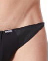 Slip brief noir sexy avec fermeture éclair et côtés style cuir dos transparent - LM813-61BLK