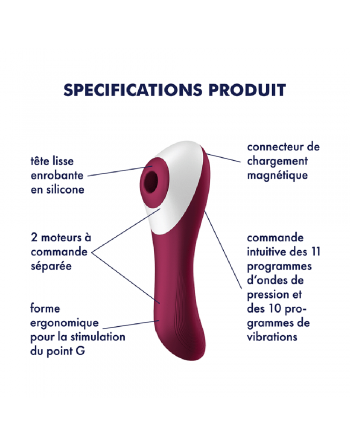 2 en 1 Vibromasseur et stimulateur de clitoris USB rouge Dual Crush Satisfyer - CC597786