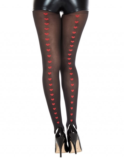Collant semi opaque noir avec coeurs rouges - MH7125BRD Collant semi opaque noir avec coeurs rouges - MH7125BRD
