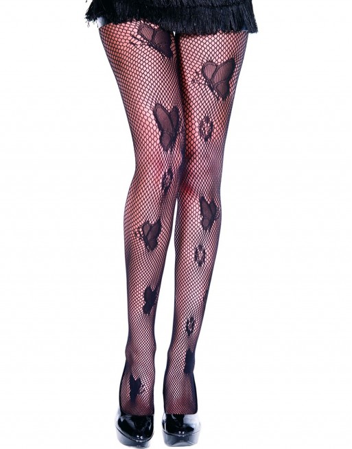 Collant sexy résille noir avec papillons - MH50020BLK Collant sexy résille noir avec papillons - MH50020BLK