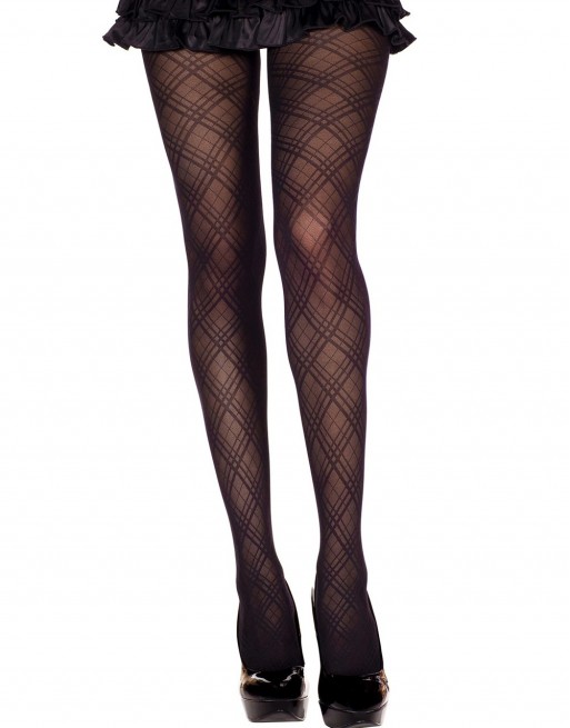 Collant nylon noir fantaisie avec croisement de lignes - MH7137BLK Collant nylon noir fantaisie avec croisement de lignes - MH7137BLK