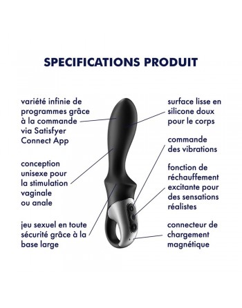 Vibromasseur noir USB, chauffant et connecté Heat Climax Satisfyer - CC597789