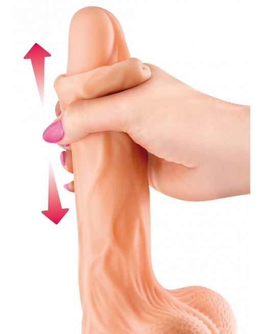 Gode réaliste veiné ventouse va-et-vient prépuce testicules billes mouvantes 20.2cm - CC514106 Gode réaliste veiné ventouse va-et-vient prépuce testicules billes mouvantes 20.2cm - CC514106