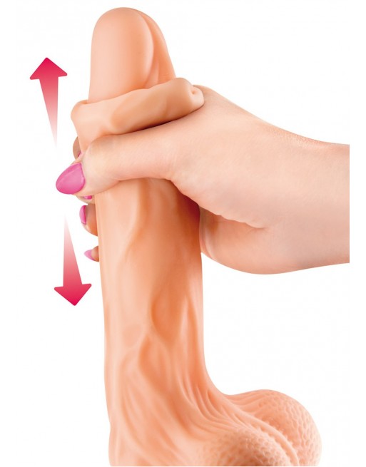 Gode réaliste veiné ventouse va-et-vient prépuce testicules billes mouvantes 18.5cm - CC514105 Gode réaliste veiné ventouse va-et-vient prépuce testicules billes mouvantes 18.5cm - CC514105