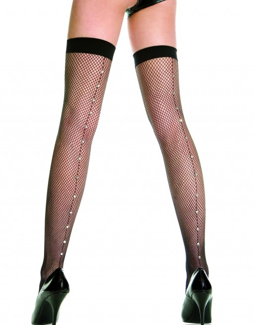 Bas résille noir coutures et strass - MH4923BLK Bas résille noir coutures et strass - MH4923BLK