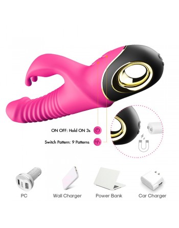 Vibromasseur rose Rabbit Va et Vient avec rotation - USK-V09PNK